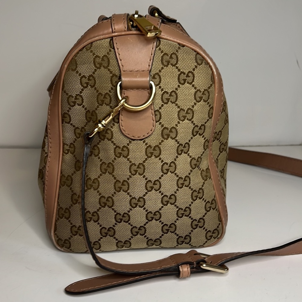 SOLD - Gucci Boston bag pink and burgundy stripe - Picture 4 of 16